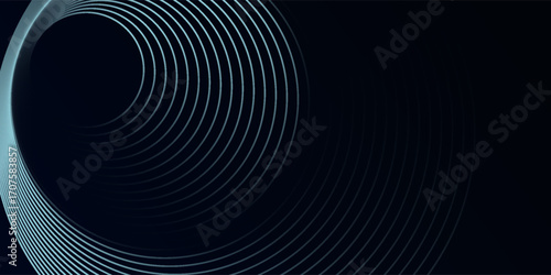 Blue abstract background with glowing circles. Swirl circular lines pattern. Geometric spiral. Twirl element. Modern graphic design. Futuristic technology concept. circle vector ilustration