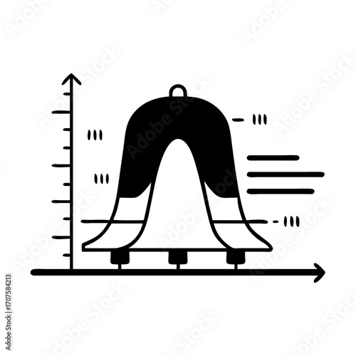 Illustration of a bell curve graph, representing statistical distribution, data analysis, and probability in a simple design