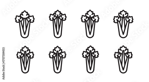 Eight identical celery stalk silhouettes arranged in two rows silhouette