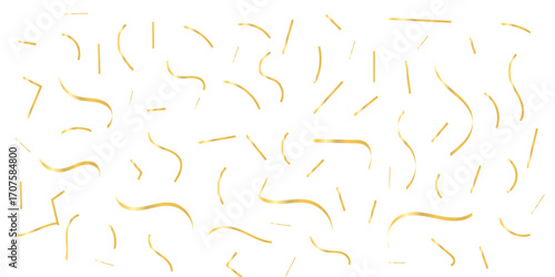 Abstract Scattered yellow confetti Golden Curves Lines creating a festive and celebratory atmosphere visually appealing White Background.	