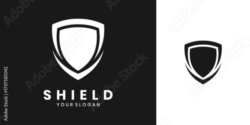 Shield logo with abstract emblem, security symbol