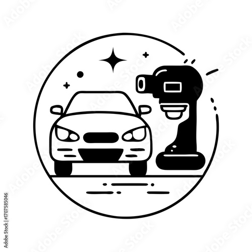 Vector art of car detailing service with professional equipment auto care and maintenance, vehicle washing and polishing concept