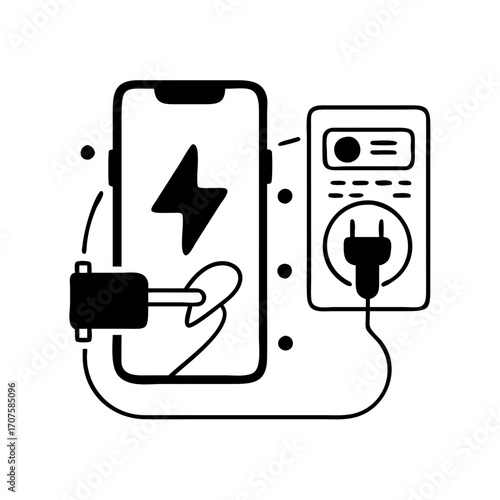 Vector art of a charging phone, showcasing modern technology and energy, emphasizing the importance of staying connected in todays world