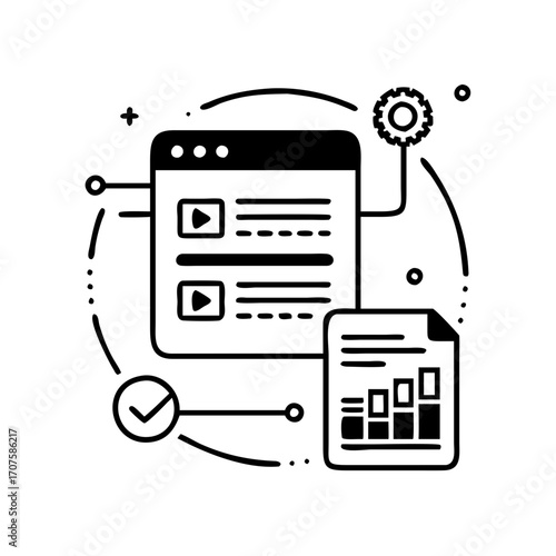 Vector art of content management system with analytics and settings website development and digital marketing concept