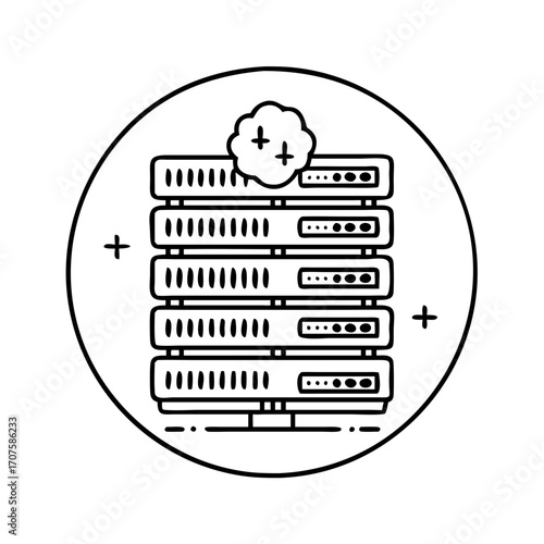 Vector art of cloud server data center icon hosting platform for online storage and processing of information, vector illustration