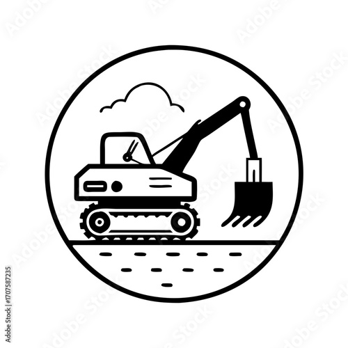 Vector art of excavator construction vehicle heavy equipment for digging and moving earth in construction and mining industries