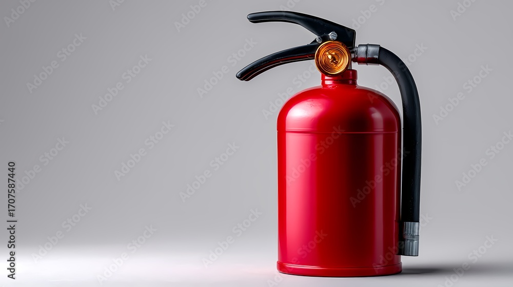 Obraz premium Bright Red Fire Extinguisher on Gray Background for Safety Equipment