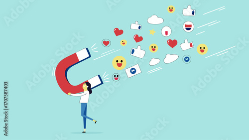 attraction marketing, strategy to result in making more sales, increasing interaction in digital marketing strategies, business woman carry large magnets to generate high content engagement
