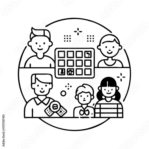 Vector art of online game night with friends and family virtual gathering for board games and video calls to stay connected