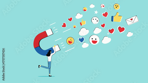 attraction marketing, strategy to result in making more sales, increasing interaction in digital marketing strategies, business woman carry large magnets to generate high content engagement