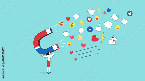 attraction marketing, strategy to result in making more sales, increasing interaction in digital marketing strategies, business woman carry large magnets to generate high content engagement