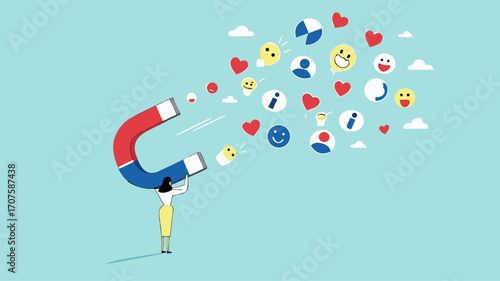 attraction marketing, strategy to result in making more sales, increasing interaction in digital marketing strategies, business woman carry large magnets to generate high content engagement
