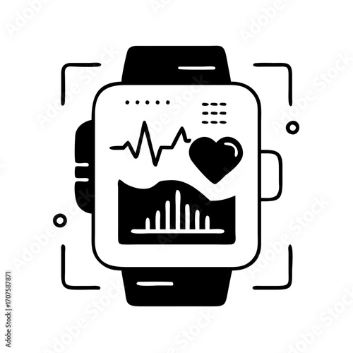 Vector art of smartwatch displaying health data modern wearable technology for tracking fitness and monitoring vital signs in a minimalist design