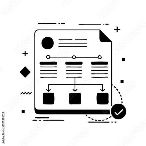 Vector art of flowchart icon, representing a diagram with connected shapes and arrows, commonly used in project management and planning