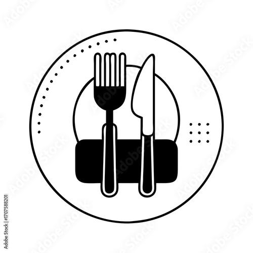 Vector art of food plate icon symbol of restaurant, cafe, dining, eating, food, kitchen, lunch, dinner, and silverware