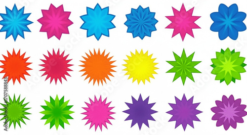Vibrant starburst elements in multiple colors, perfect for adding pop and flair to your designs