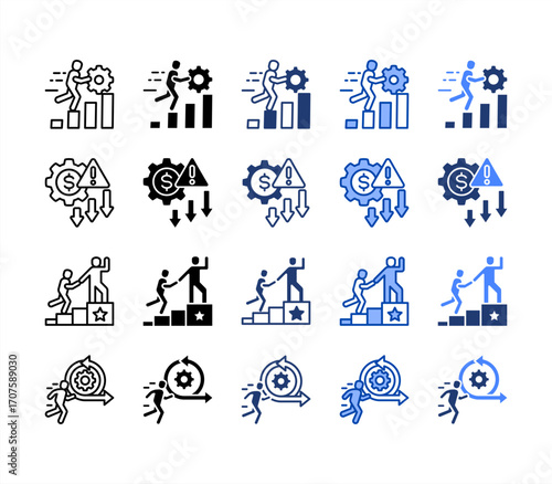 Resilience,Leadership,Risk management,Agility, multiple style icon set.