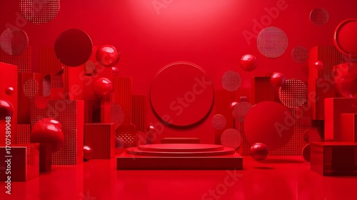 3d rendering of red abstract geometric background. Scene for advertising, technology, showcase, banner, game, sport, cosmetic, business, metaverse. Sci-Fi Illustration. Product display