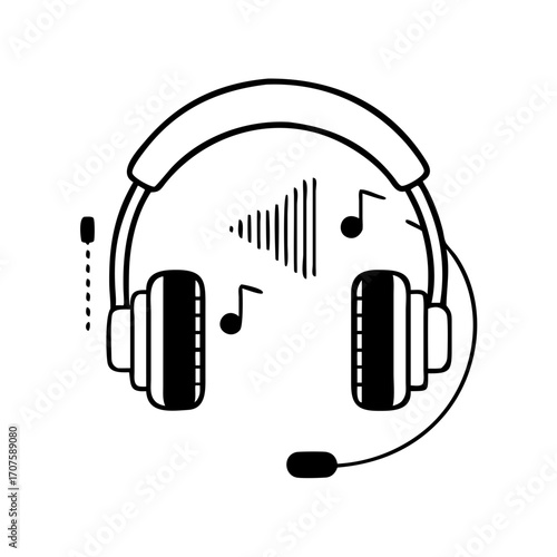Vector art of headphones with microphone and musical notes communicate clearly and listen to music with this versatile headset