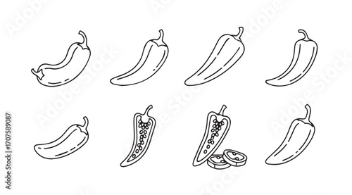 Collection of hand drawn chili pepper silhouettes in a sketchy style