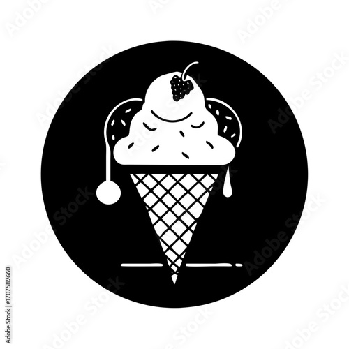Vector art of ice cream cone with cherry on top, represents dessert, sweet treat, and summer indulgence