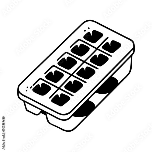 Vector art of isometric ice cube tray icon, showcasing a practical kitchen tool for freezing water and making refreshing ice cubes