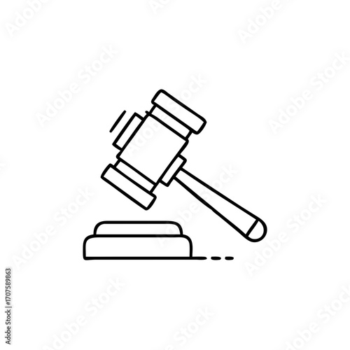 Illustration of a gavel, a symbol of justice, law, and legal proceedings, presented in a clean and minimalist line art style
