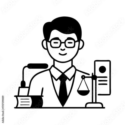 Vector art of lawyer with book and scale, a professional advocate with legal expertise, justice, and courtroom representation