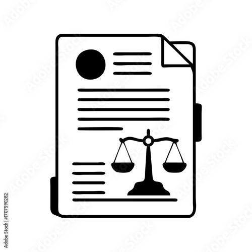 Vector art of legal document with scales of justice a formal paper related to law, justice, or legal proceedings