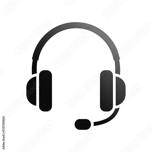 Black headset icon isolated on white background for call center support