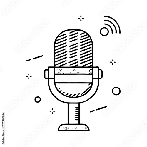 Vector art of vintage microphone with signal retro microphone for podcast, karaoke, radio and studio broadcasting
