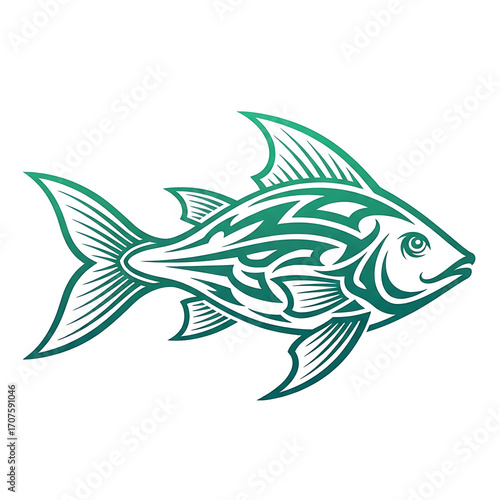 Fish with tribal engravings isolated on white background