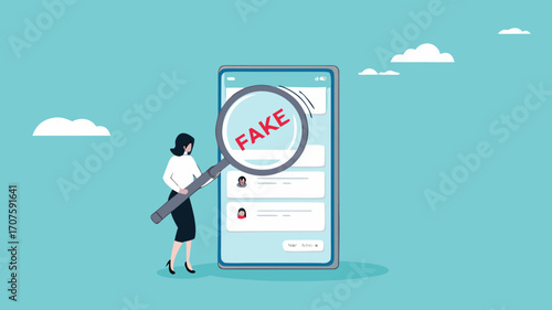 caution illustration with the concept of a businessman examining fraudulent messages using a magnifier, fraudulent messages concept illustration, the lure of fake gifts concept illustration