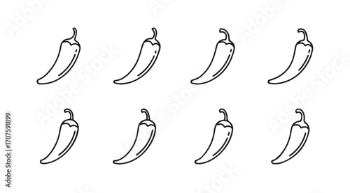 Eight chili peppers in a simple black and white silhouette pattern