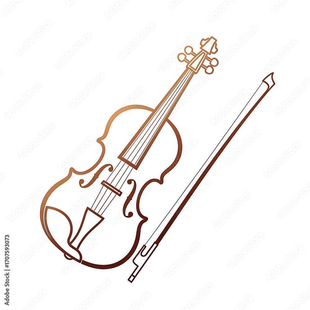 Obraz premium Illustration of a violin isolated on white background with a bow for music