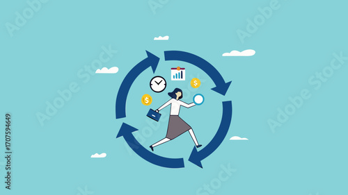 habitual procedures leading to business or career success, discipline or working efficiency, businesswoman carry out work with a circle of good work habit