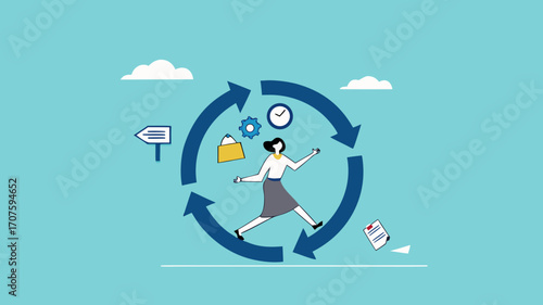 habitual procedures leading to business or career success, discipline or working efficiency, businesswoman carry out work with a circle of good work habit