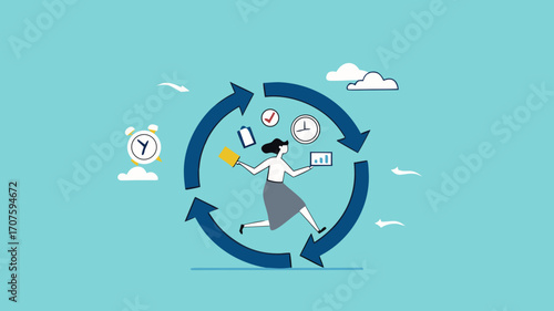 habitual procedures leading to business or career success, discipline or working efficiency, businesswoman carry out work with a circle of good work habit