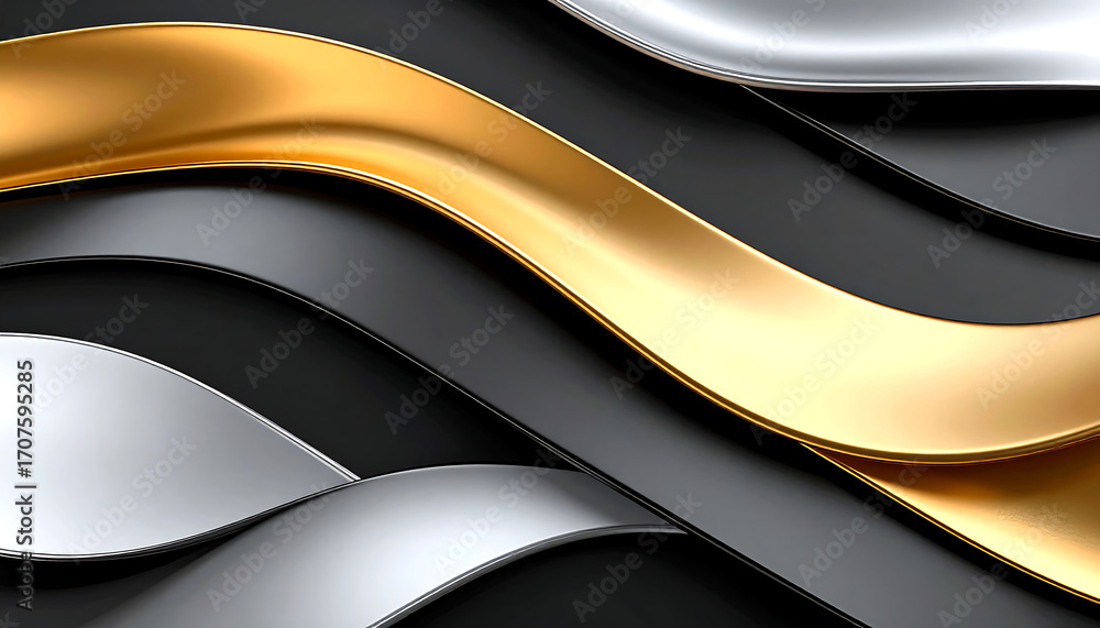 Fototapeta premium Abstract Metallic Waves on Dark Background.