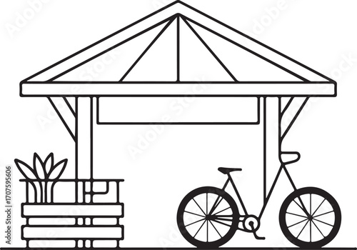 Outdoor Gazebo With Bicycle And Plant shelter structure