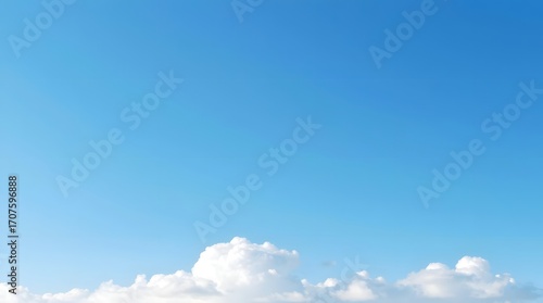 Bright blue sky and fluffy white clouds, panoramic 16:9 ratio ideal for landscape design, travel visuals, and creative use