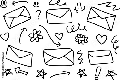 Envelope pack. Black and white hand drawn art for correspondence or event invites.