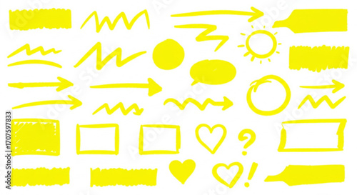 Dynamic yellow highlight markers and shapes add emphasis to any creative project