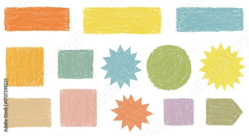 Vibrant crayon shapes and doodles bring playful energy to creative projects and designs