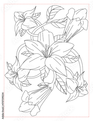 Elegant Lilies Coloring Page: Graceful Floral Outline for Mindful Coloring
