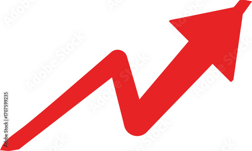 A vibrant red arrow pointing upwards representing growth on transparent background