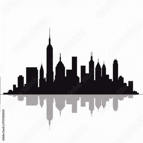 Urban Silhouette: A striking monochrome representation of a bustling city skyline, showcasing the bold contrast of architectural structures against the sky.