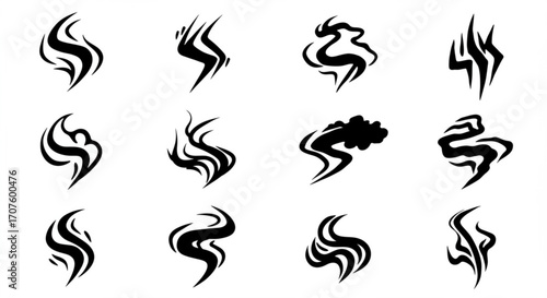 Collection of stylized smoke or vapor icons