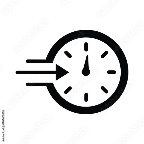 A clock icon with arrow lines represents urgent time or fast delivery