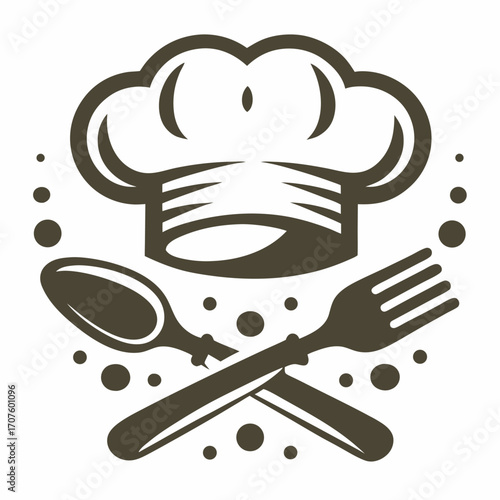 A culinary icon shows a toque, spoon, and fork in brown monochrome